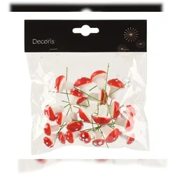 Christmas Decorations 24 Fliegenpilze am Draht 2x8cm Schaumstoff Set Deko Pilze auf Draht für Weihnachtsdeko Herbstdeko DIY für Kränze Gestecke Bastelarbeiten Rot Weiß