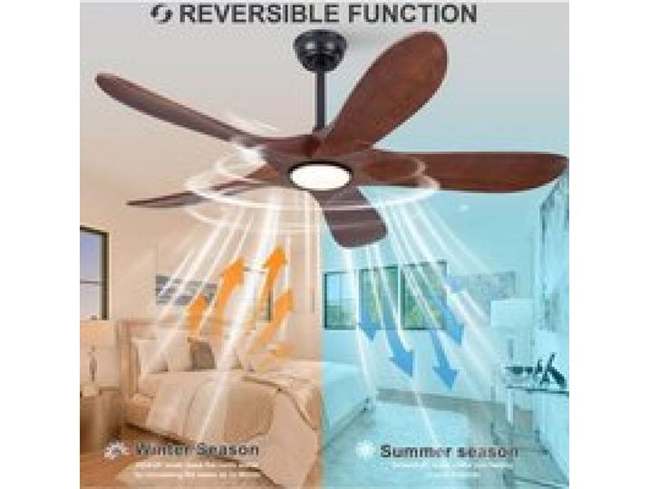 Plafonnier ventilateur avec lumière 52 pouces 5 pales en bois télécommande 6 vitesses marron noir