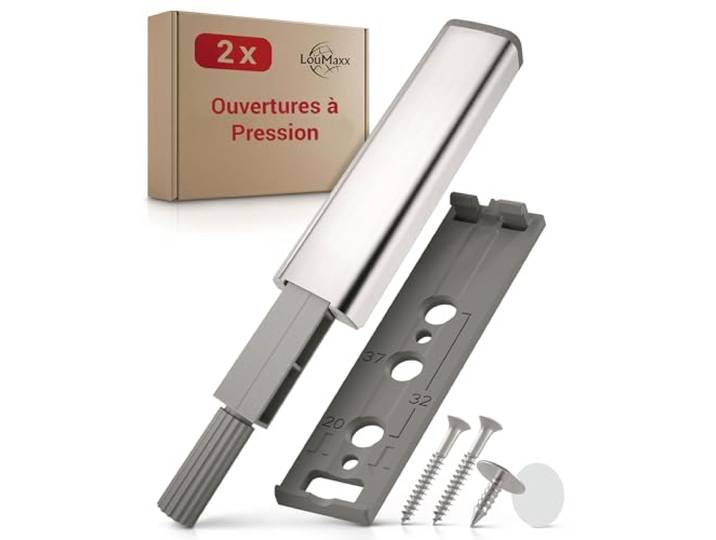 LouMaxx Ouvre-porte à pression – Ouverture sans effort des portes et des tiroirs grâce à l'ouvre-porte Push to open – Convient pour de nombreuses armoires\, par exemple Ikea – Lot de 2 ouvre-portes à