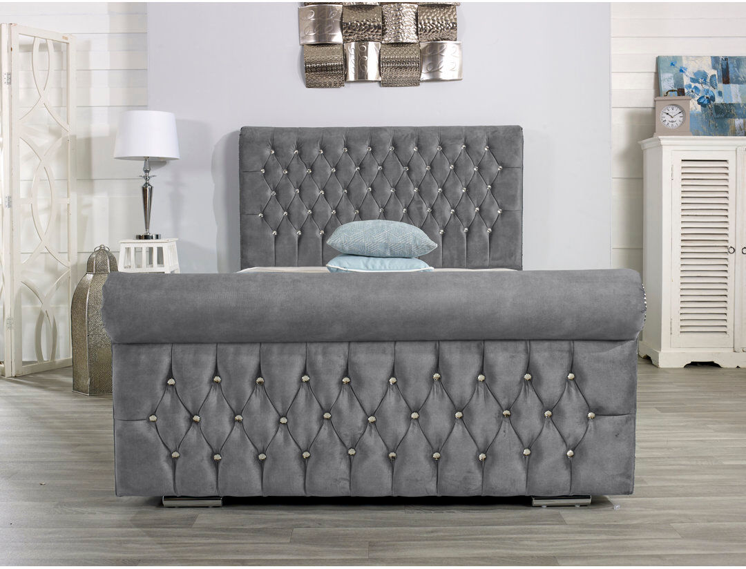 Wayfair Sleep Herveline Upholstered Bed Frame Charcoal Double (4'6)