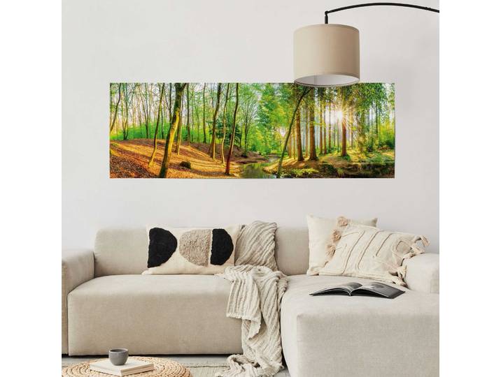 Poster Une forêt ensoleillée Matériau : Papier Motif : Arbres, plantes & nature Vert/Vert 53 x 158 x 0cm