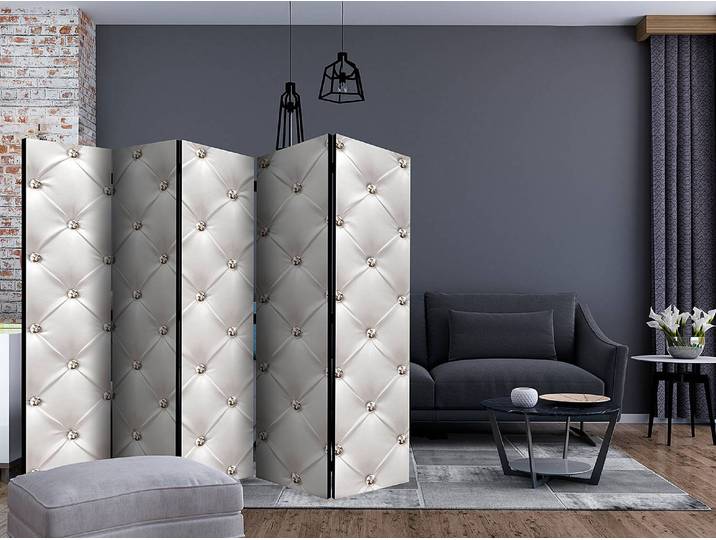 Paravent White Elegance 1-seitig Vlies auf Massivholz Weiß 225 x 172cm