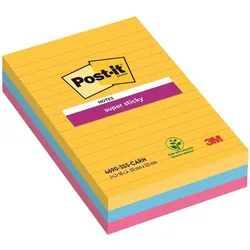 3M, Haftnotiz, Haftnotizen Post-it Super Sticky, 101x152 mm, liniert, Rio, Pk.??? 3 Stk. (152 x 101 mm)