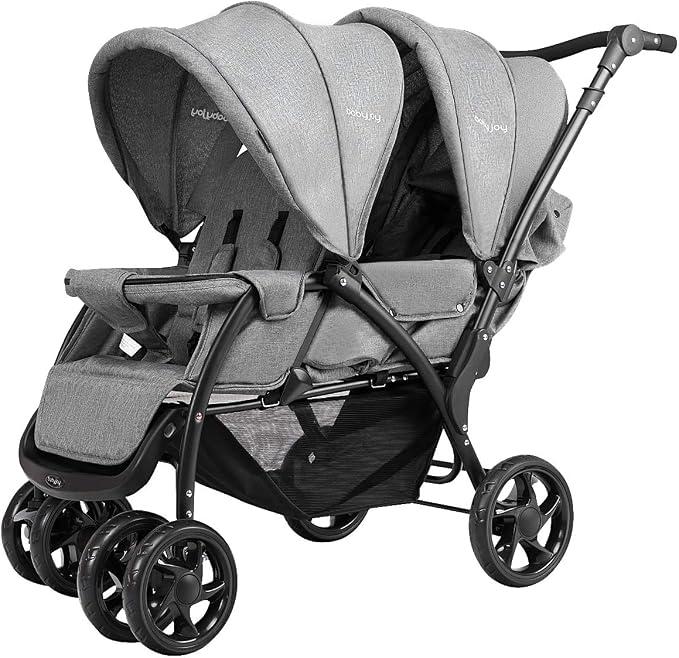 Geschwisterwagen Zwillingswagen, Kinderbuggy Klappbar, Buggy Zwilinge, Kinderwagen Babybuggy, Babywagen Grau, für Babys ab 6 Monate (Grau)