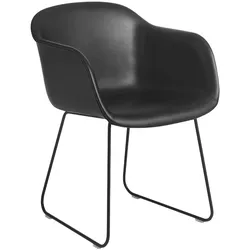 Muuto Fiber Armchair, sled base, refine leder schwarz / schwarz