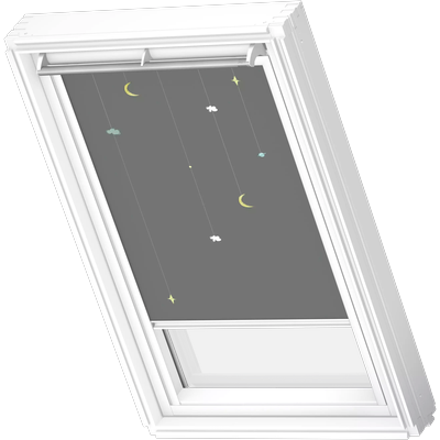 Verdunklungsrollo VELUX "DKL 4665SWL, Motiv: Kids Mobile", weiß (kids mobile, weiß), S06, stufenlos positionierbar, Polyester, Rollos, Verdunklungsrollo, weiße Führungsschienen & Griffleiste