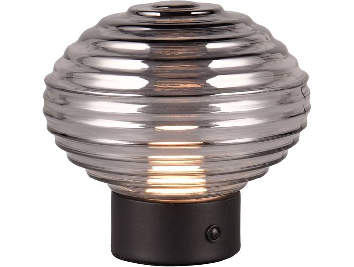 REALITY LEUCHTEN LED Tischleuchte EARL , schwarz (rauchgr.schw), 1, Ø 15,5cm H: 14,5cm, 1 Stk., Leuchten, kabellose Akku Tischlampe, Glasschirm, USB-C Ladekabel, Touchdimmer, LED Tischleuchte