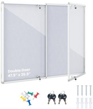 Costway Enclosed Bulletin Board Lockable Cork Notice Board with Aluminum Frame-Sliver