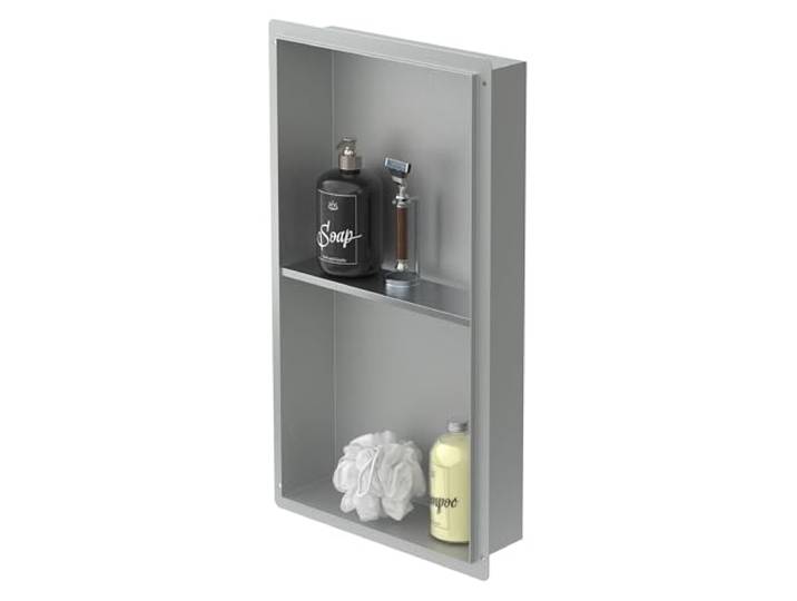 LuxeBath Wandnische Doppel aus Edelstahl, 30x60x10 cm, Silber, Duschnische, Randlos, Einbauregal, Flexibler Einbau, Befliesbare Nische für Badutensilien, Duschablage, Doppelregal Badezimmer Lagerung