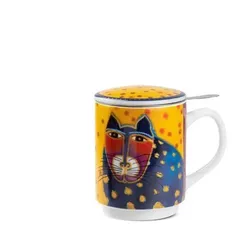 Teetassen-Set mit Deckel und Teesieb - Fantastic Felines gelb