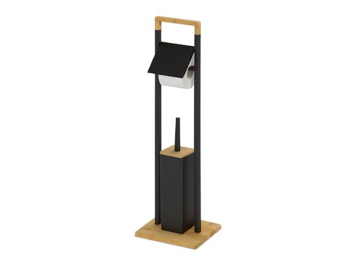 Ensemble WC Relaxdays\, Bambou\, Porte-Rouleau sur Pied\, Brosse WC avec Support\, 76\,5 x 28 x 18 cm\, Noir