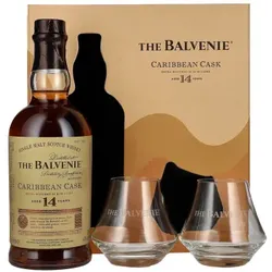 Whisky - The Balvenie - Caribbean cask 14 Jahre - Mit Etui + 2 Gläser - 0.7L
