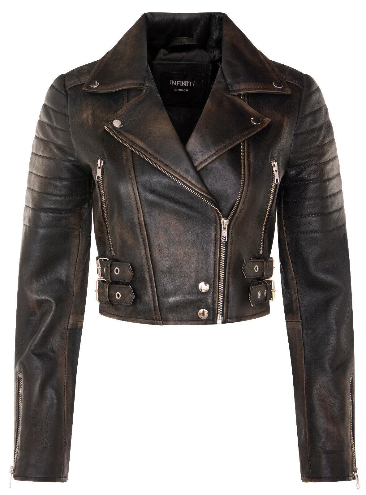 Damen Brando Kurze Lederjacke-Longtown