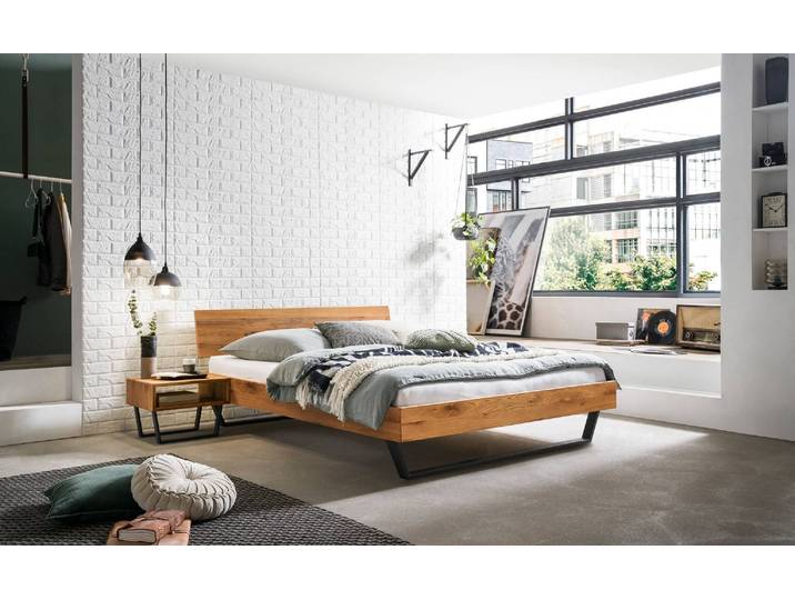 Massivholzbett, Wildeiche, Braun, 180×200 cm, Modern & Klassisch, Hasena
