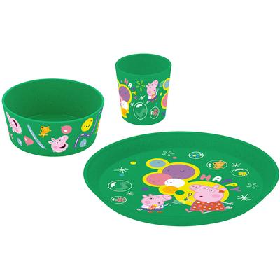Kindergeschirr-Set KOZIOL "CONNECT PEPPA PIG POP", grün (organic spring grün), 3 Stk., Kunststoff, Geschirr-Sets, (Kleiner Teller + Schale + Becher), melaminfrei