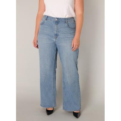 Weite Jeans BASE LEVEL CURVY, Damen, Gr. 52, Länge 32, blau (light blau), Denim/Jeans, Obermaterial: 98% Baumwolle, 2% Elasthan, unifarben, bequem lang, Jeans, in großen Größen