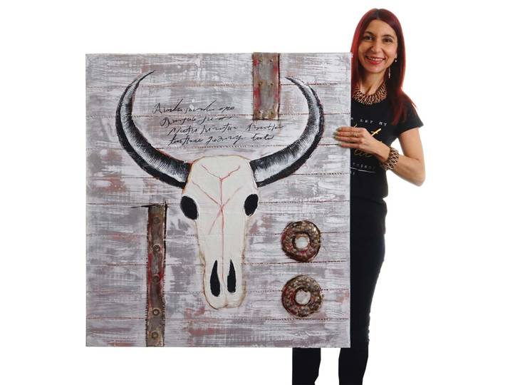 Ölgemälde Stier, 100% handgemaltes Wandbild 3D-Bild Gemälde XL, 100x90cm Standard