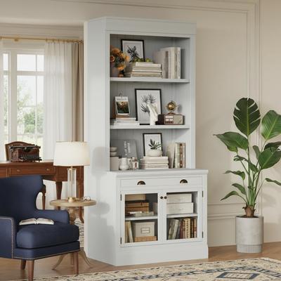 Merax Elegant Glass-Door Display Bookcase with Adjustable Shelves & Metal Hardware