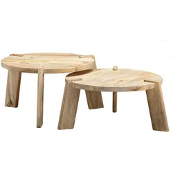 KADIMA DESIGN Design Couchtisch 2er Set Mango Massivholz Wohnzimmertisch Hell, Satztisch Holztisch Rund Beistelltisch, Tischset 2-teilig Kaffeetisch