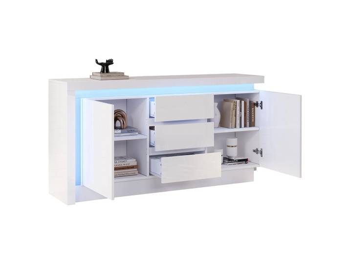Stilvora Sideboard in Weiß Sideboard Kommode mit Led, verstellbaren Einlegeböden für Wohn- & Schlafzimmer, B140/T35/H72cm, Metall, Rechteckig, 140x72x35 cm, Kleinmöbel, Kommoden, Sideboards