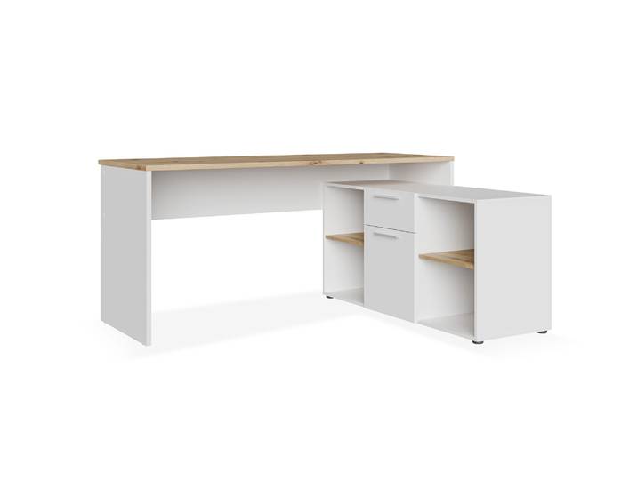 CLOE Eckschreibtisch, Material Dekorspanplatte, weiß / Artisan