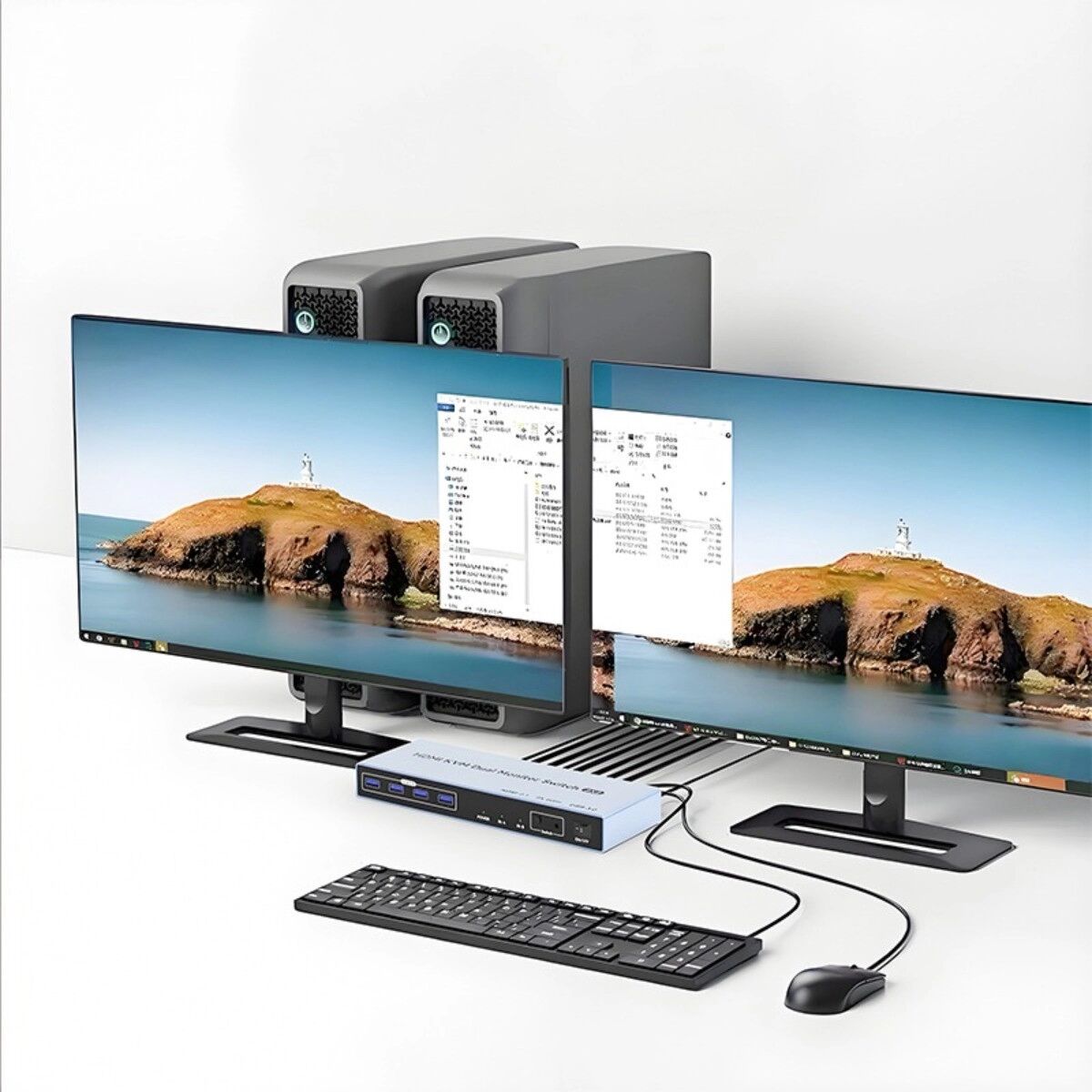 INF DP1.4 8K/60Hz 2x2 Dual Monitor KVM Switch – Nahtlose Steuerung von zwei Computern mit zwei Displays