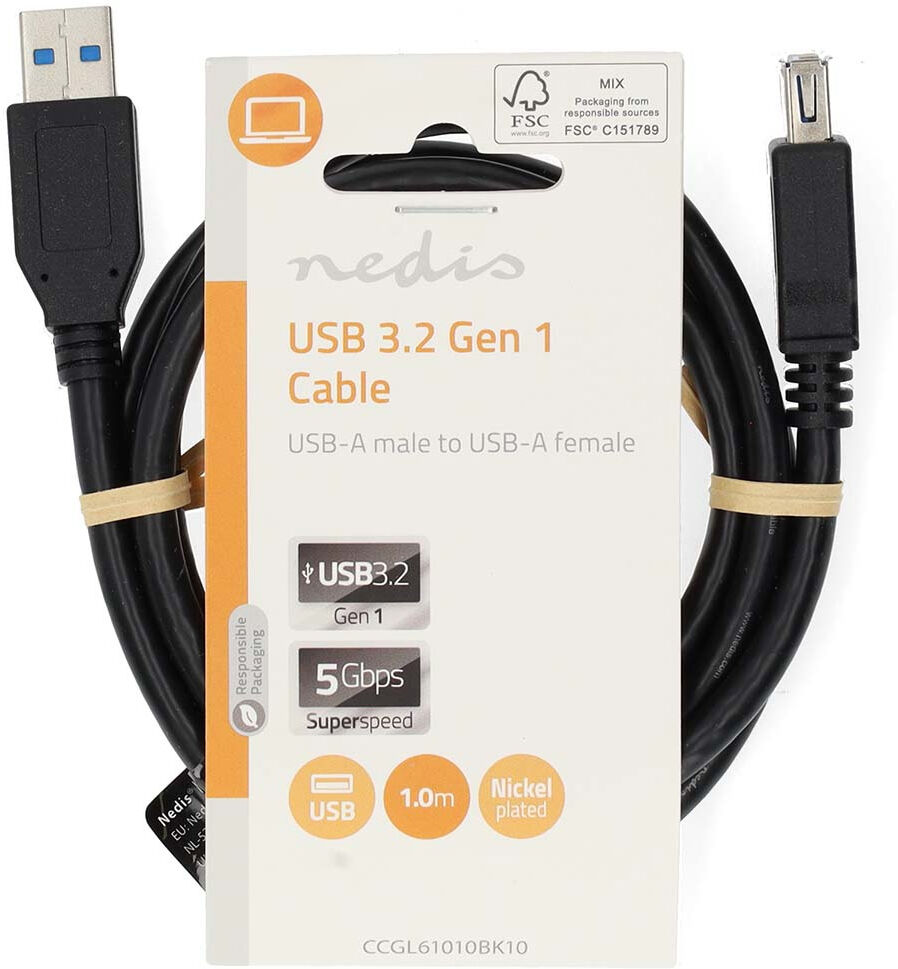 Nedis USB 3.2 Gen 1 USB-A naar USB-A Verlengkabel-1 Meter (Diversen) Nieuw