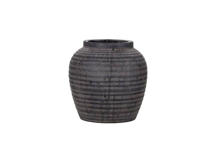 Cache-pot en terre cuite gris, à poser, surface ondulée, insertio