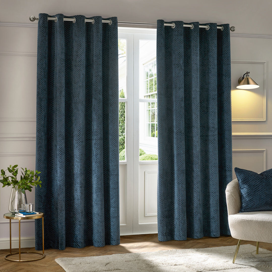 Paoletti Neptune Room Darkening Curtain Pair Navy 168cm Width x 229cm Drop