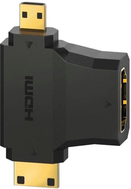 Hama HDMI-Adapter "HDMI™-Adapter Typ-A-Kupplung-Typ C Mini-/D Micro-Stecker vergoldet", schwarz, B:7,5cm H:1,5cm T:7,5cm, Adapter, HDMI-Adapter