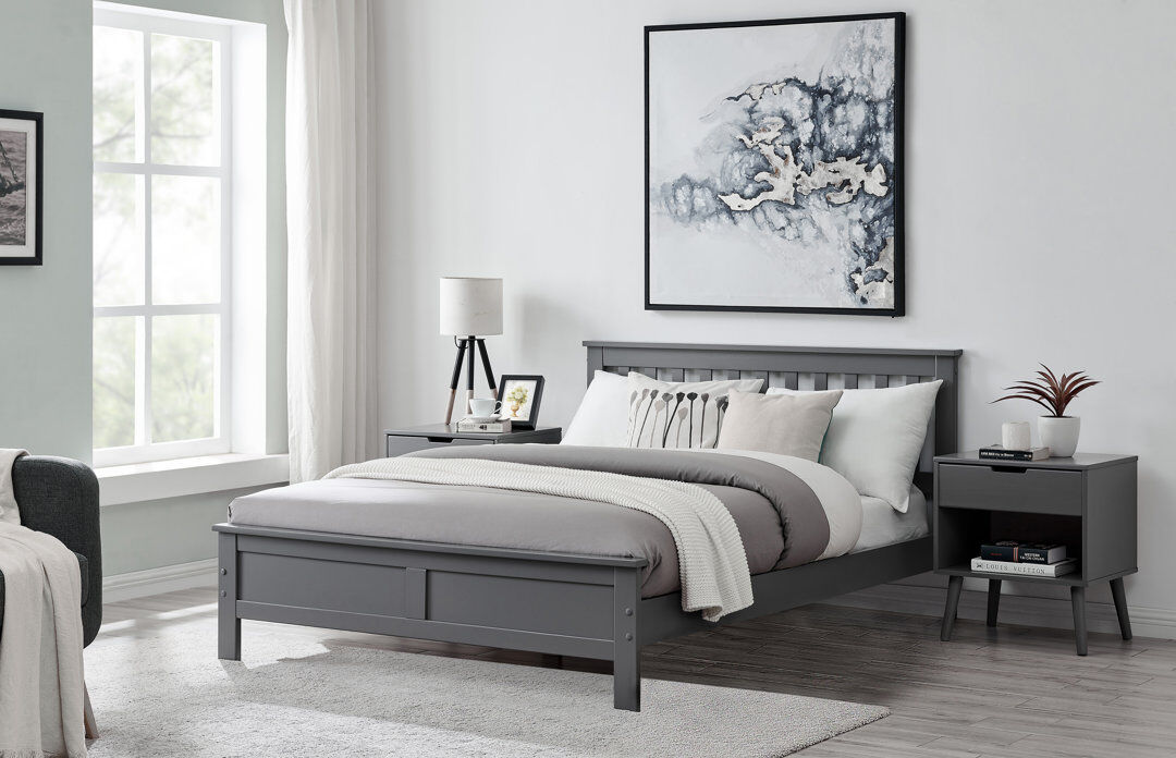 Brambly Cottage Codman Solid Wood Painted Bed Frame - Modern Farmhouse Style Grey Double (4'6)