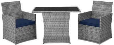 Costway 3 Pieces Patio Rattan Furniture Set with Cushioned Armrest Sofa-Navy