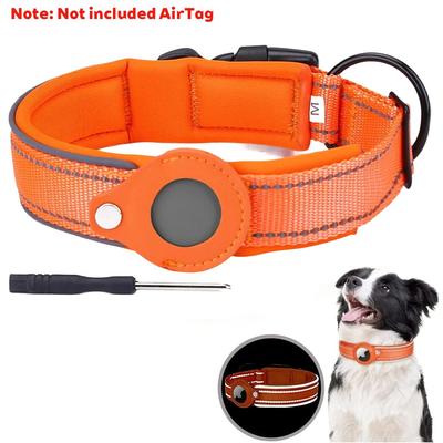 Inspired Living Reflective Waterproof AirTag Dog Collar For Cats & Dogs orange s 30 37cm
