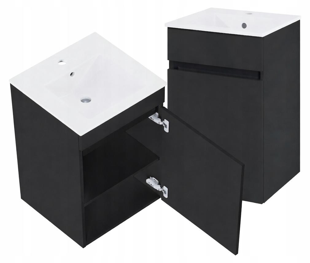 DomoDomo Wandgemonteerd Badkamerkast Zwart met Keramische Wastafel, Breedte: 45 cm, Hoogte: 75,5 cm