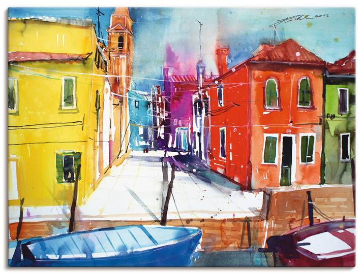 Leinwandbild ARTLAND Venedig, Burano, Fondamenta del Pizzo , blau (farbe bild(er): blau), B:40cm H:30cm, Bilder, Leinwandbild, auf Holzrahmen gespannt