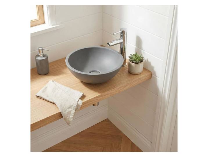 Vasque lave-mains à poser ronde en béton gris 26cm
