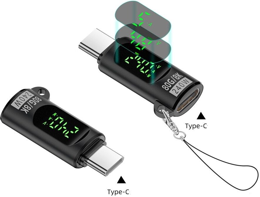 INF Type-C-Adapter mit Digitaldisplay, PD 240 W, 80 Gbit/s Datenübertragung und 8K-Ausgabe bei 60 Hz