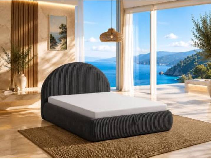 Best For Home Tedi Bett 90x200 mit Bonell-Federkernmatratze, ohne Topper Modernes Polsterbett mit weichem Cordbezug, gerundetem Kopfteil, integriertem Bettkasten und Bonell-Federkernmatratze.
