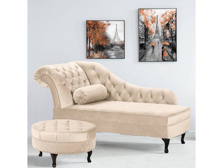 Repose-pieds Dalane 80 x 80 x 45cm Beige Velours Ravi: Créme