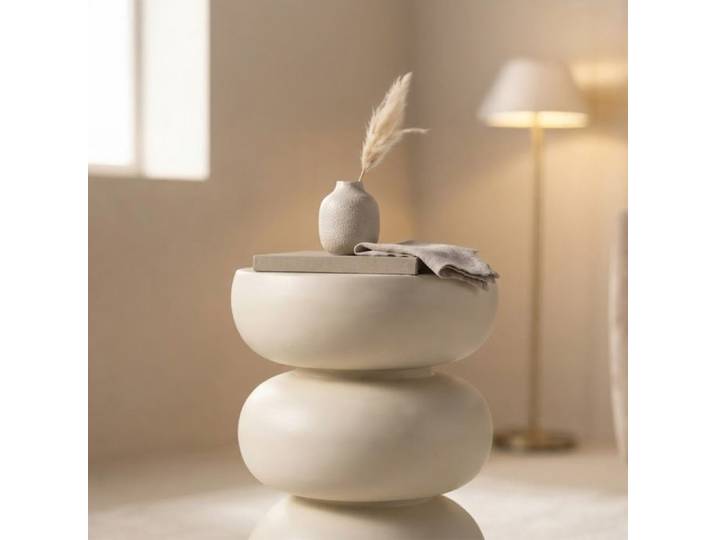 Table d'appoint ronde ø37cm - Effet ciment beige - LIA - Beige