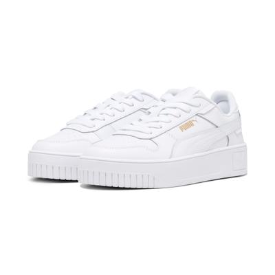 Sneaker PUMA "CARINA STREET JR", Mädchen, Gr. 35,5, Synthetik, weiß (puma weiß, puma weiß, puma gold), Leder, Schuhe Sneaker, mit sportlicher Silhouette, mit Plateausohle, mit Schnürung