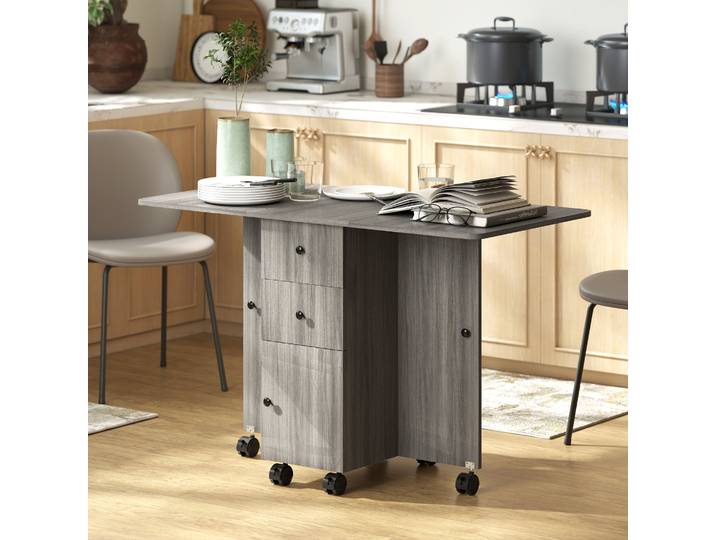 HOMCOM Table Cuisine Pliable 2 Tiroirs Placard Gris