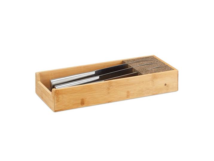 Relaxdays Messerhalter Natur Bambus Schubladeneinsatz Kork 38 cm, Hellbraun, Holz, Naturmaterialien, 38x6.5x15.5 cm, Küchenzubehör, Küchenhelfer, Besteckeinsatz