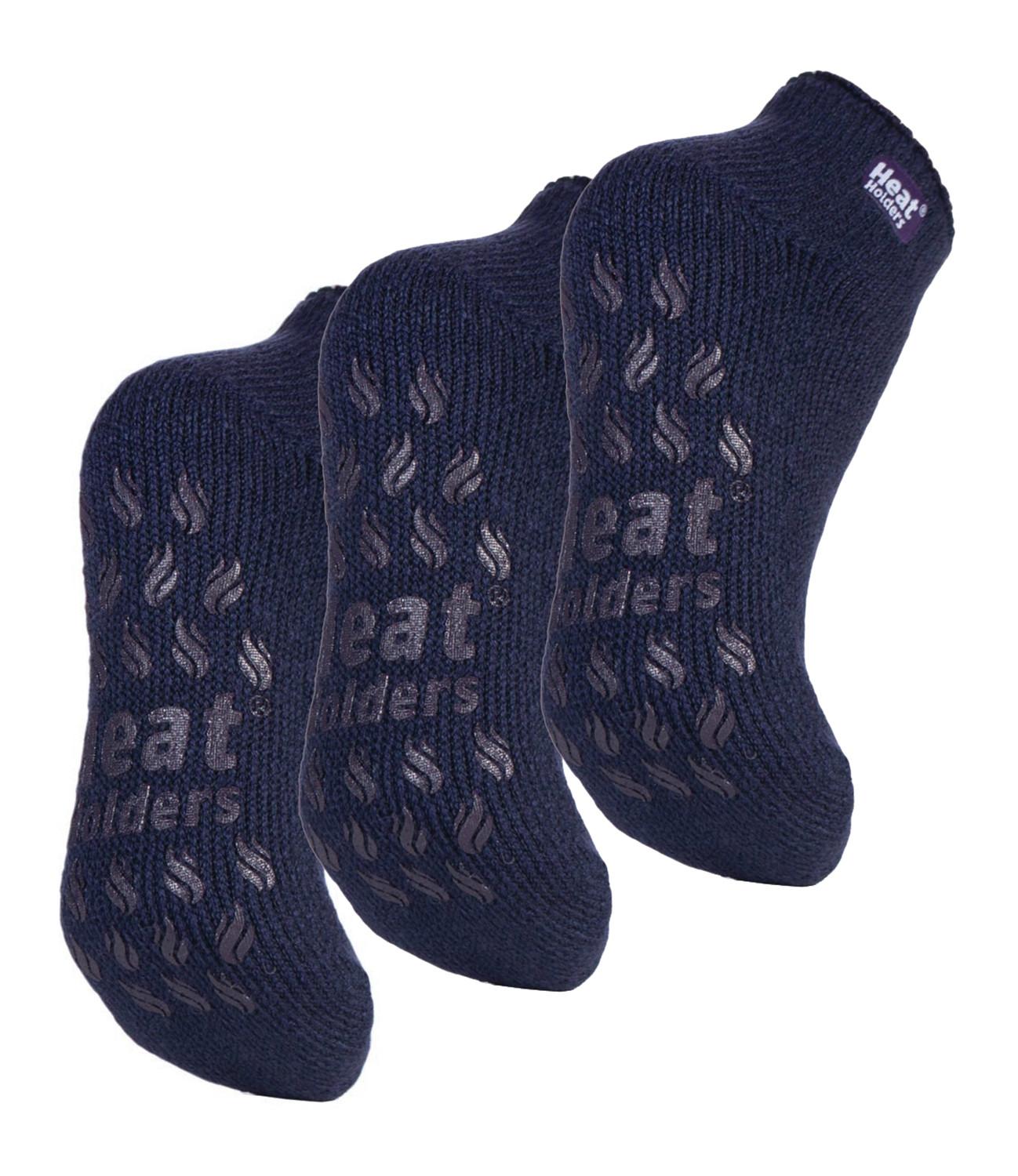3 Paar Multiverpakking Dames Enkelpantoffelsokken | Heat Holders | Fleece laag uitgesneden pluizige damessokken met grijpers - Diepste Pruimen