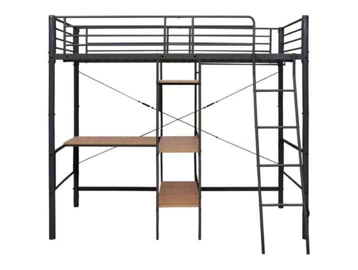 KTHLBRH Etagenbett Metall Grau und Braun 90 x 200 cm Mit Tisch, Sicherheitsseiten, stabile Leiter, Lattenrost im Lieferumfang enthalten