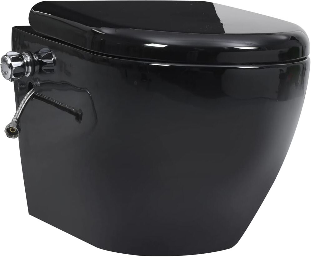 vidaXL Toilette suspendue et sans bord avec réservoir noir céramique