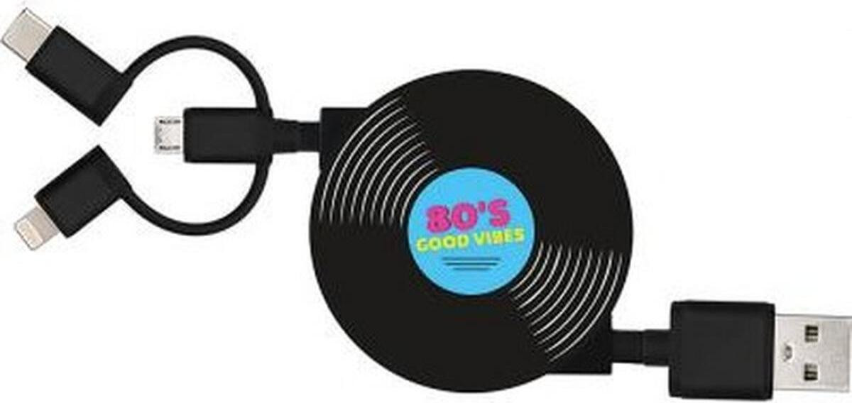 Bigben Connected YKCABLESUZYVINYL USB-A naar Micro USB, Lightning en USB-C oplaadkabel, 1 meter, Kunststof