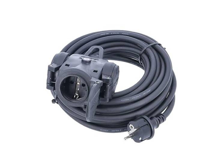 as - Schwabe 60450 Rallonge multiprise triple en caoutchouc plein et câble H07RNF 3G1\,5 de 0\,3m pour chantiers protection IP 44 Noir