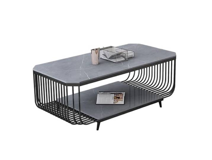 Schwarzer Couchtisch, moderner industrieller Mitteltisch aus Metall Rechteckiger Cocktail-Teetisch for das Wohnzimmer couchtisch