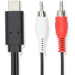 Nedis USB-C Adapter - USB 3.2 Gen 1 - USB-C Stecker - 2x RCA Stecker - 1.00 m - Rund - Vernickelt - PVC - Schwarz - Label